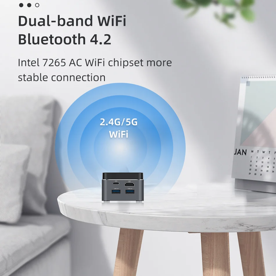 Quad-Core Mini PC Intel Celeron N4100 8GB LPDDR4 128GB M.2 SSD 2.4G/5G Wifi 4K 60Hz USB-C