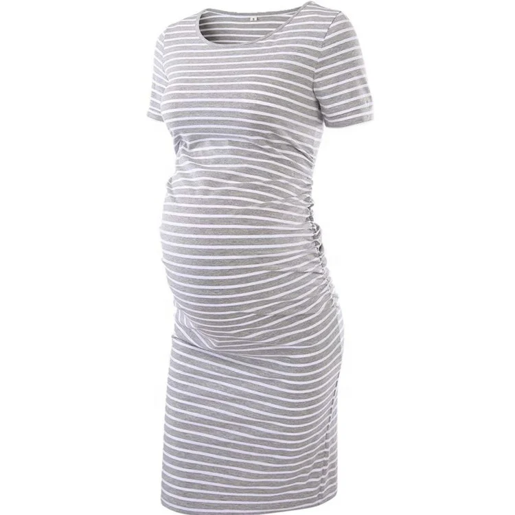 
Summer Short Sleeved Pregnant Summer Dresses O Neck Short Sleeve Striped Maternity Dress Casual 