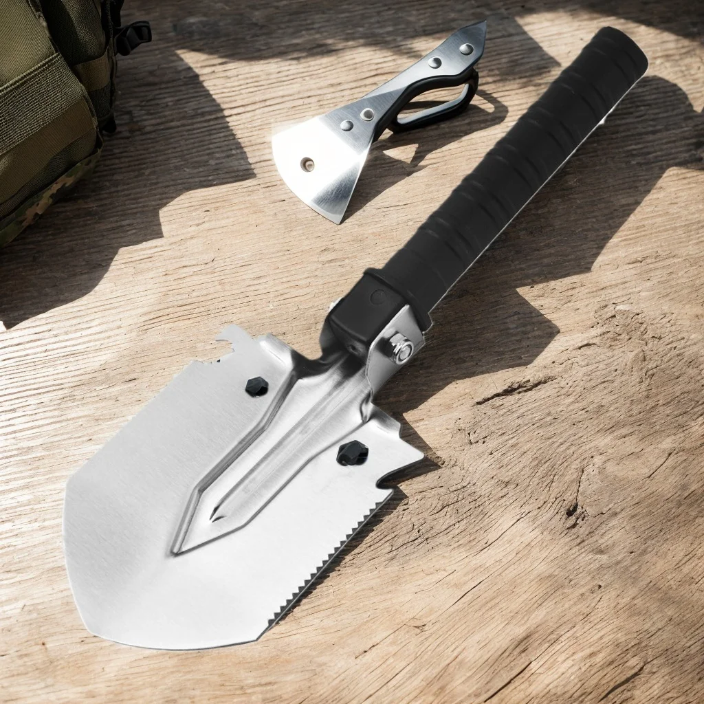 Industrial Grade Multifunctional Bushcraft Folding Shovel Portable Outdoor Camping  Shovel for Snow Shoveling
