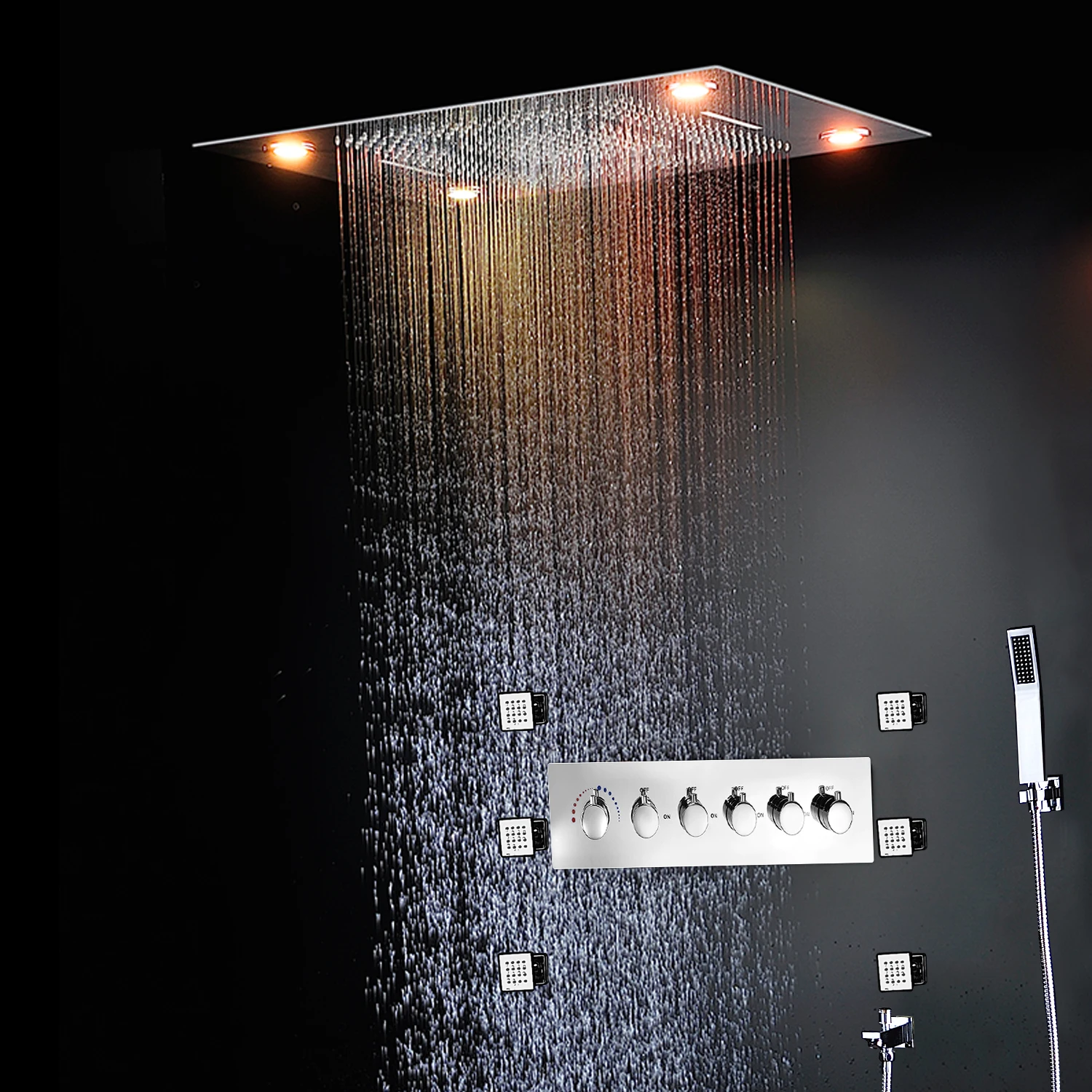 800*600 mm Shower Thermostatic Valve Multifunctional Luxury Rain Waterfall Led Shower Body Jet Shower Set