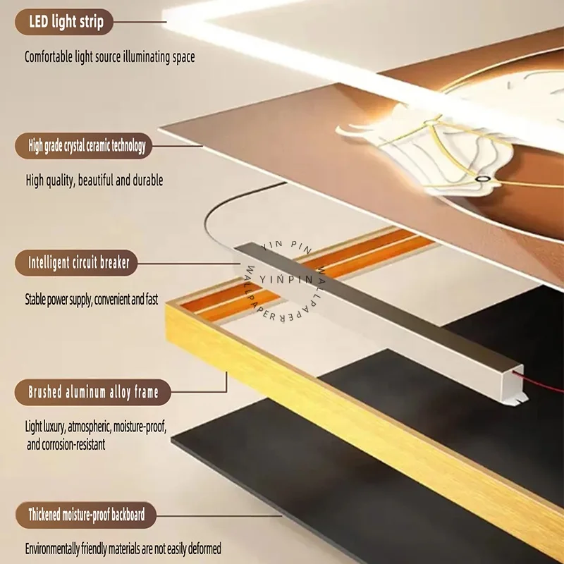 Modern minimalist With lighting Diamond crystal porcelain painting of illuminated foyer paintings