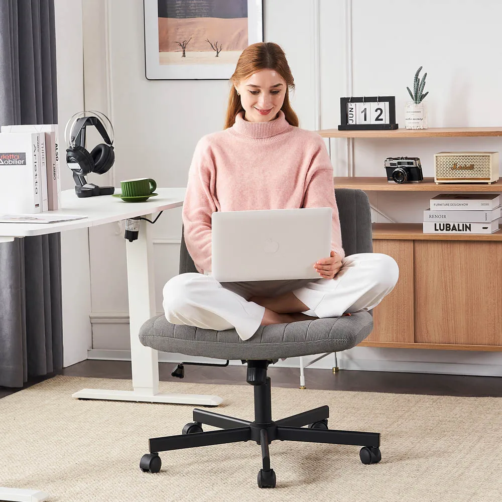 Modern Swivel Height Adjustable Armless Cross Legged Desk Chair Office Chair With Wide Seat For Home Office