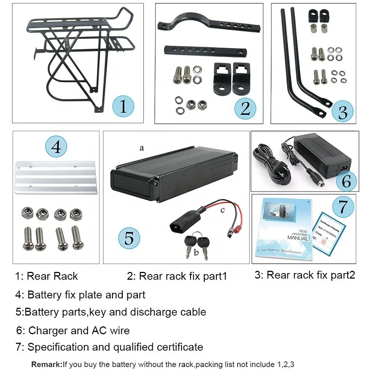 
Rear Rack Type 48V 18Ah 1000W Electric Bike Li-ion Battery Pack with 2A Charger 