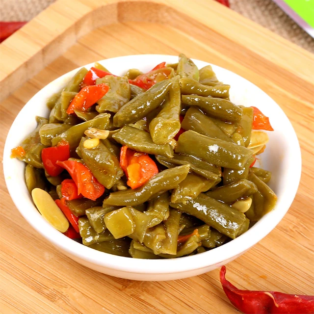 Szechuan маринованная зеленая фасоль консервированная коровья горошина со вкусом перца из ротанга соленые огурцы для лапши или отжима