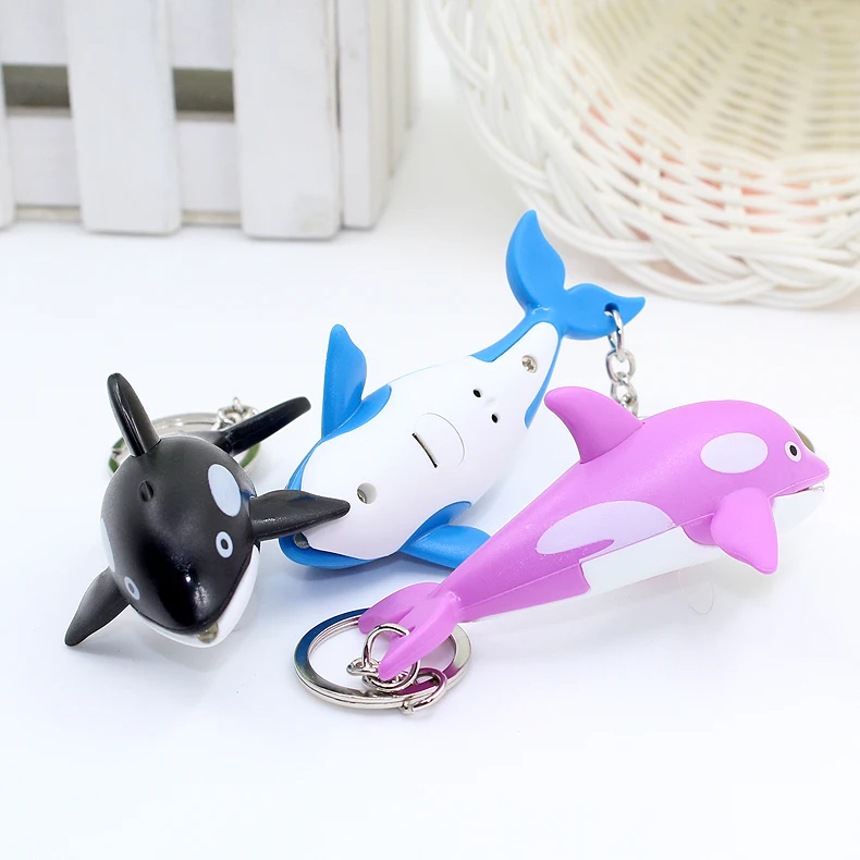 Cute Cartoon Dolphin Keychain with LED Light and Sound Key Fob Kids Toy Gift Keyring Party Prefer Fun Toys for Kids Adult