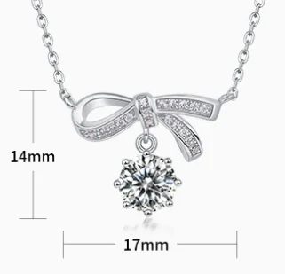 EU and USA fashion versatile full diamond bow necklace light luxury style S925 silver inlaid moissanite necklace for women