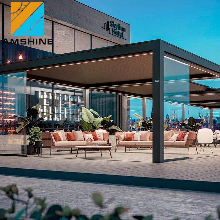 Canada standard bioclimated motorized outdoor pergola gazebo pavilion for restaurants