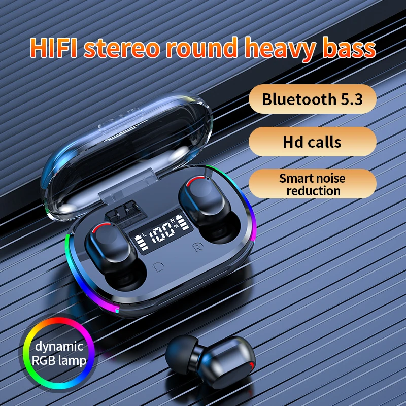 6 Hours Play RGB Light K10 Fone Bluetooth Earphones 5.3 TWS True Wireless Headphones LED Display Stereo Headset Earbuds y60