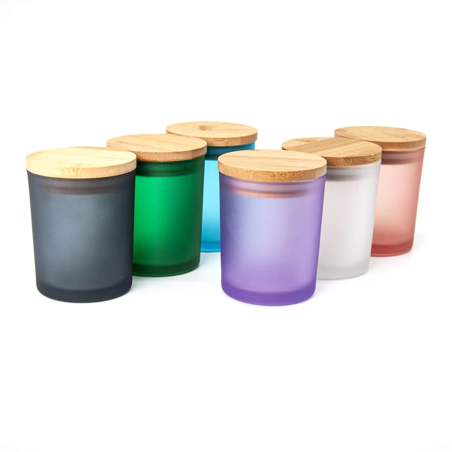Wholesale Luxury Custom Empty Matte Black Candle Holder Frosted Glass Soy Candles Jars With Wooden Bamboo Lids Colorful