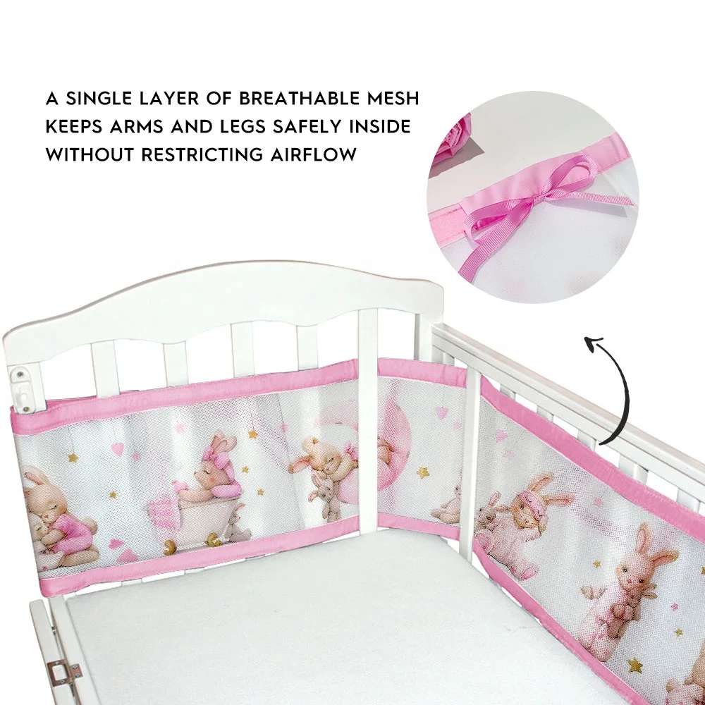 Hot Sell Comfortable All Season Safe Breathable baby Cot Circumference Infant Mesh Crib Liner