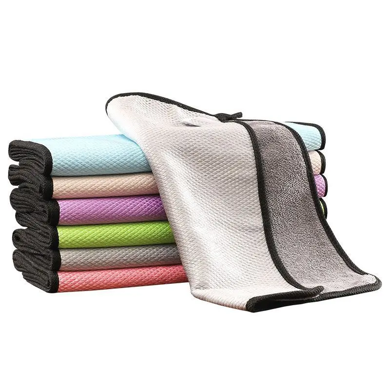 Double Sided Coral Fleece Woven Dishcloth Fish Scale Microfiber Streak-Free Cleaning Cloth Easy Oil-Free Cleaning Nanoscale