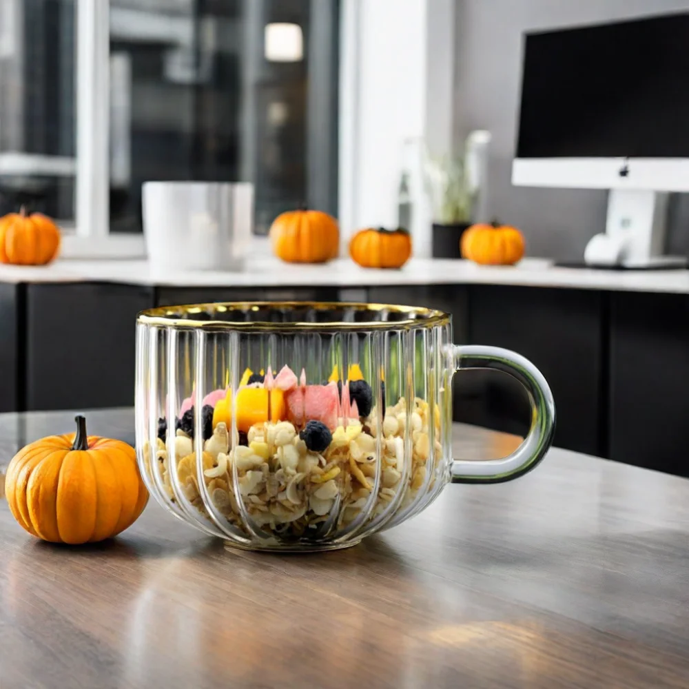 Стеклянная кружка с рисунком тыквы термостойкая чашка для завтрака молока кофе ручкой офиса и дома посуда напитков
