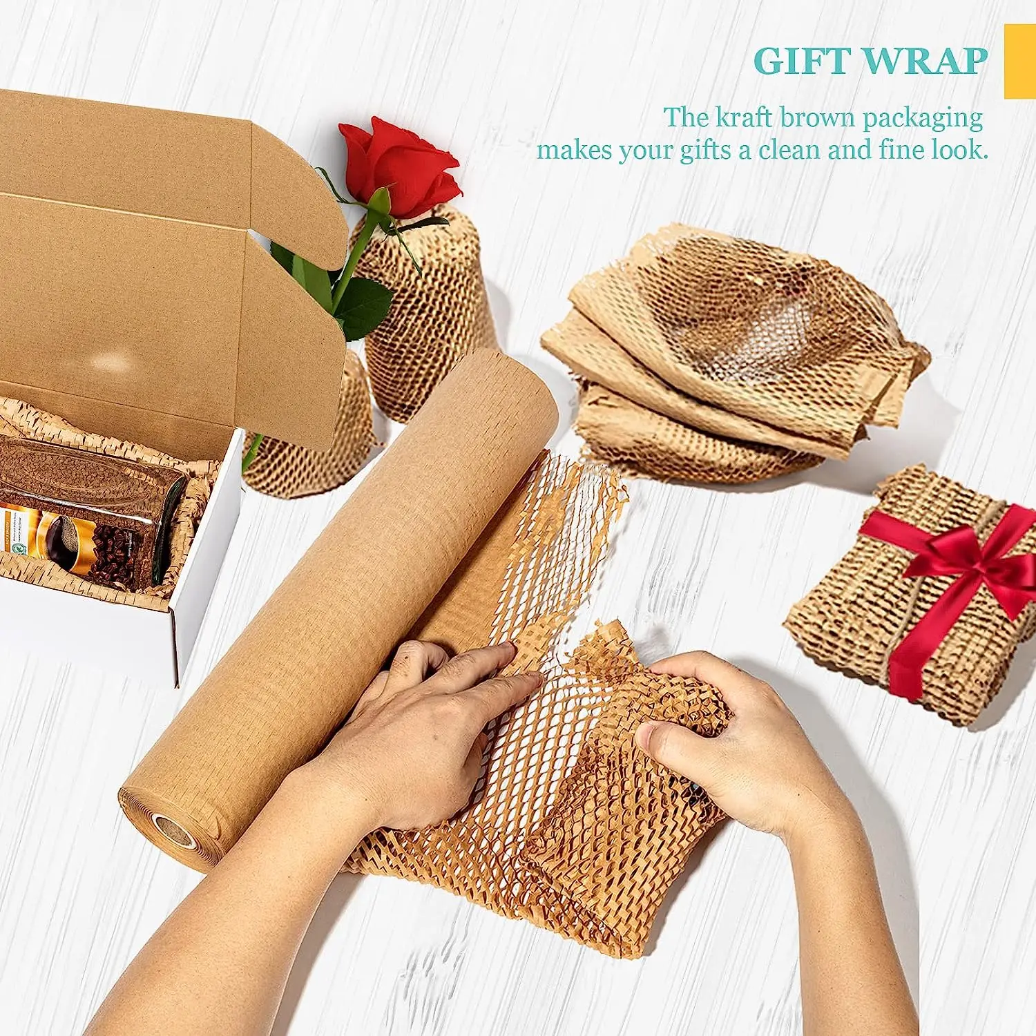 Mesh Honeycomb Perforated Wrap Paper Biodegradable Kraft Paper Cushioned Packaging Roll for Packing and Moving
