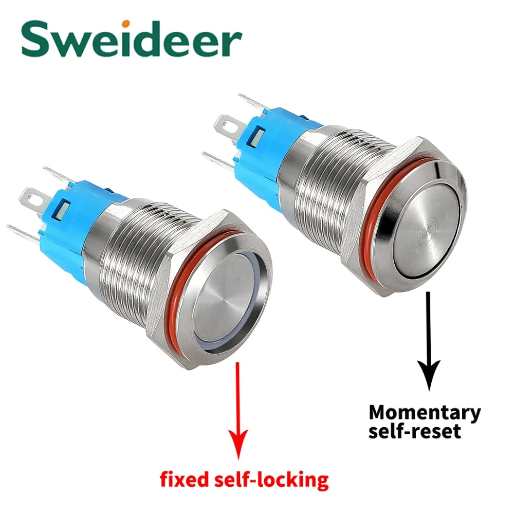 Hot selling 12/16mm Waterproof LED Light Momentary Latching Power Switch Metal Push Button Switch for Mechanical Equipment