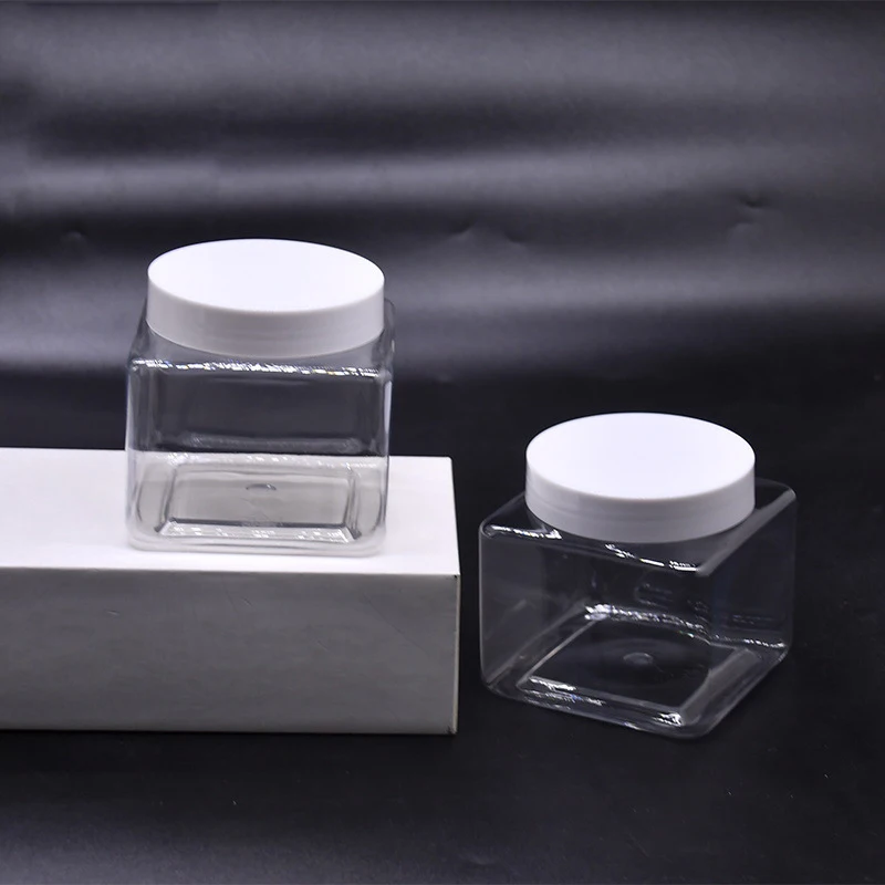 8oz 250ml square cosmetic PET scrub jar clear pots cosmetic body scrub container empty pet plastic jars