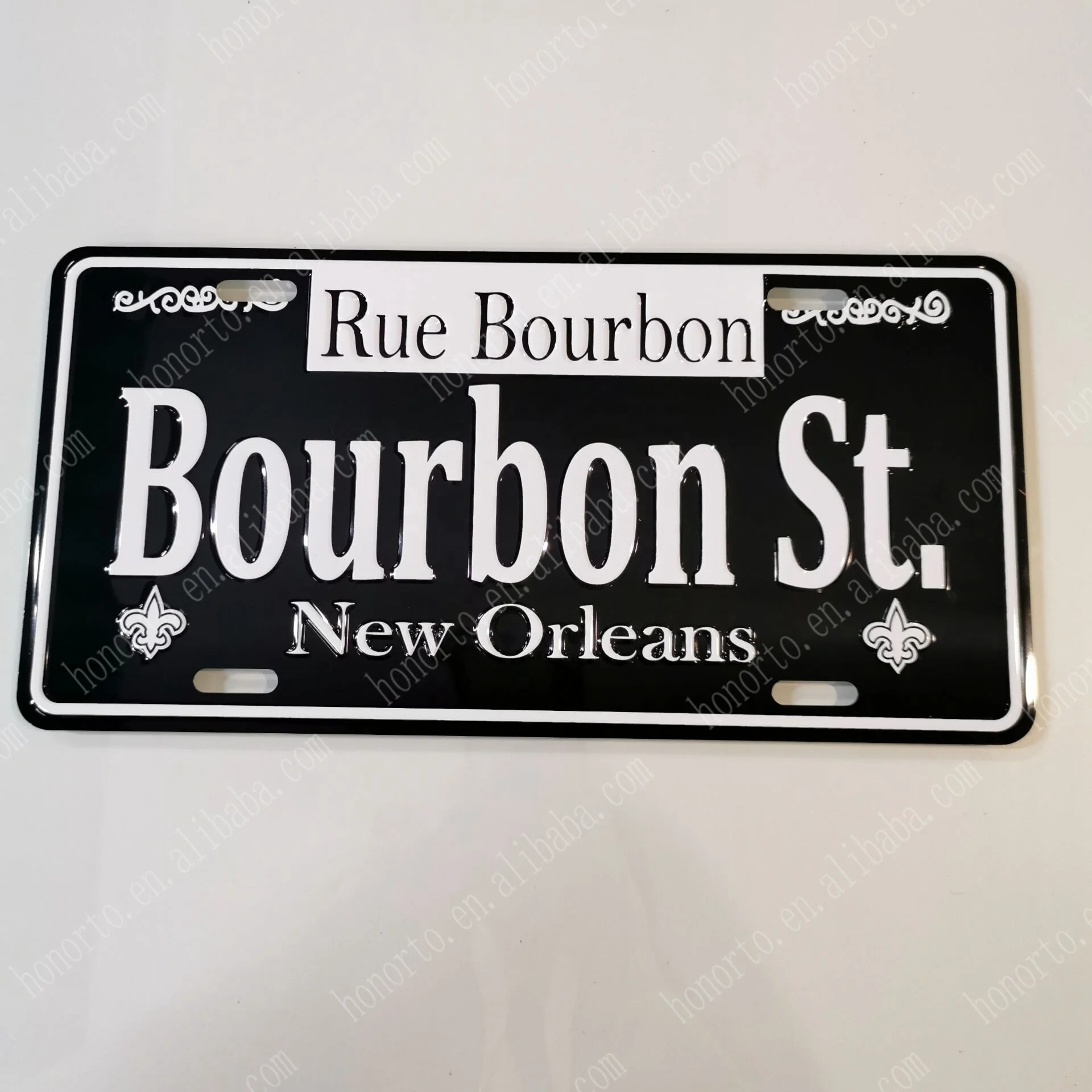 Widely used simply two color printing embossed license plate black and white business metal nameplate