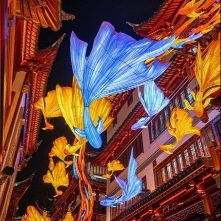 2024 fish festival outdoor handmade lantern exhibition hanging christmas LED Chinese paper animal silk lanterns decorative