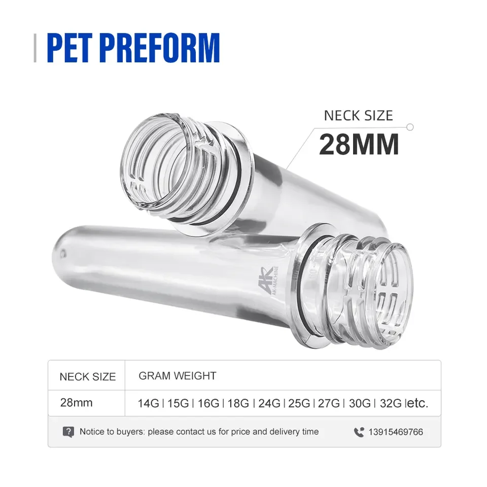 28mm 30mm 38mm 45mm 55mm pet preform pet plastic water bottle preforms tubes