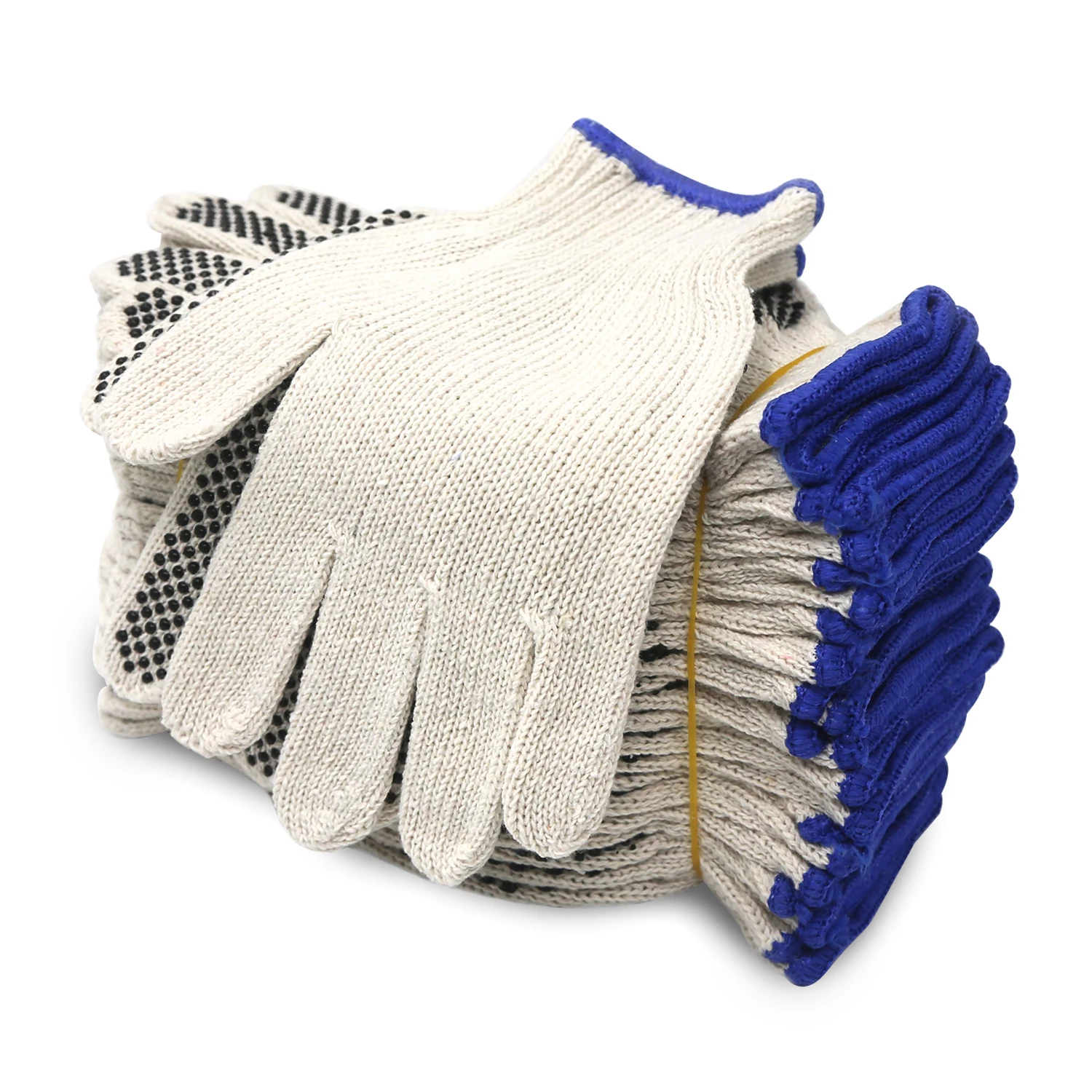 7G Seamless String Knit Plain Natural White Polyester Cotton Liner PVC Dotted Work Gardening Construction Safety Gloves