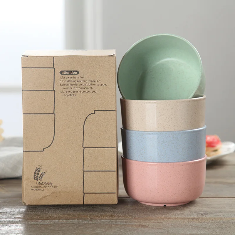 Custom 4 piece unbreakable colorful Environment Eco Friendly Biodegradable Wheat Soup Rice Reusable Wheat Straw Round Bowl Set