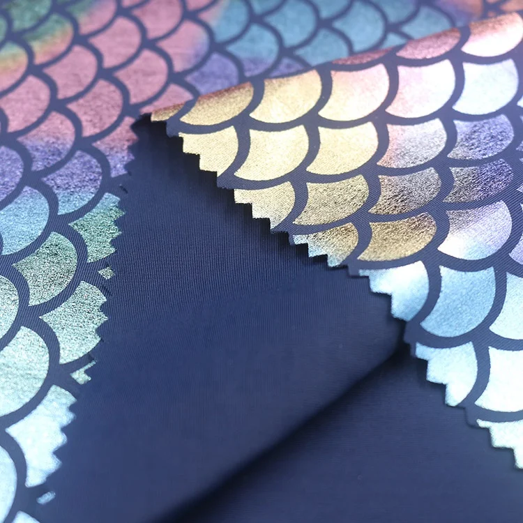 fish scale polyamide elastane foil printing mermaid fabric for swimwear