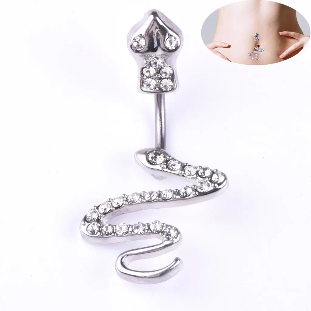 Hypnotizing Navel Rings with Diamond Snake Belly Button Jewelry - Choose from 4 Colors