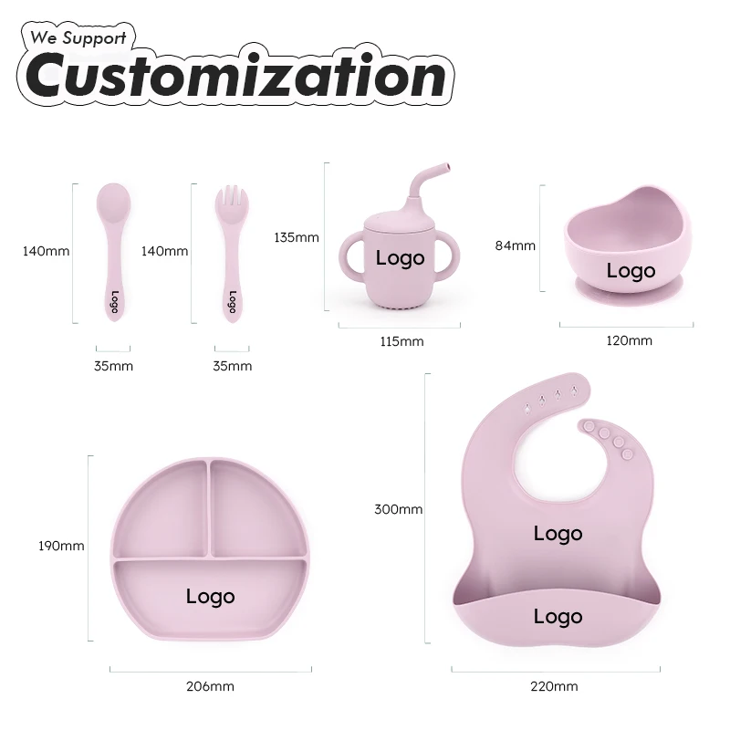 6 pcs Silicone Baby Feeding Set Complete Silicone Baby Feeding Set Includes Baby Plate Spoon Fork Bib Bowl Water and Snack Cup