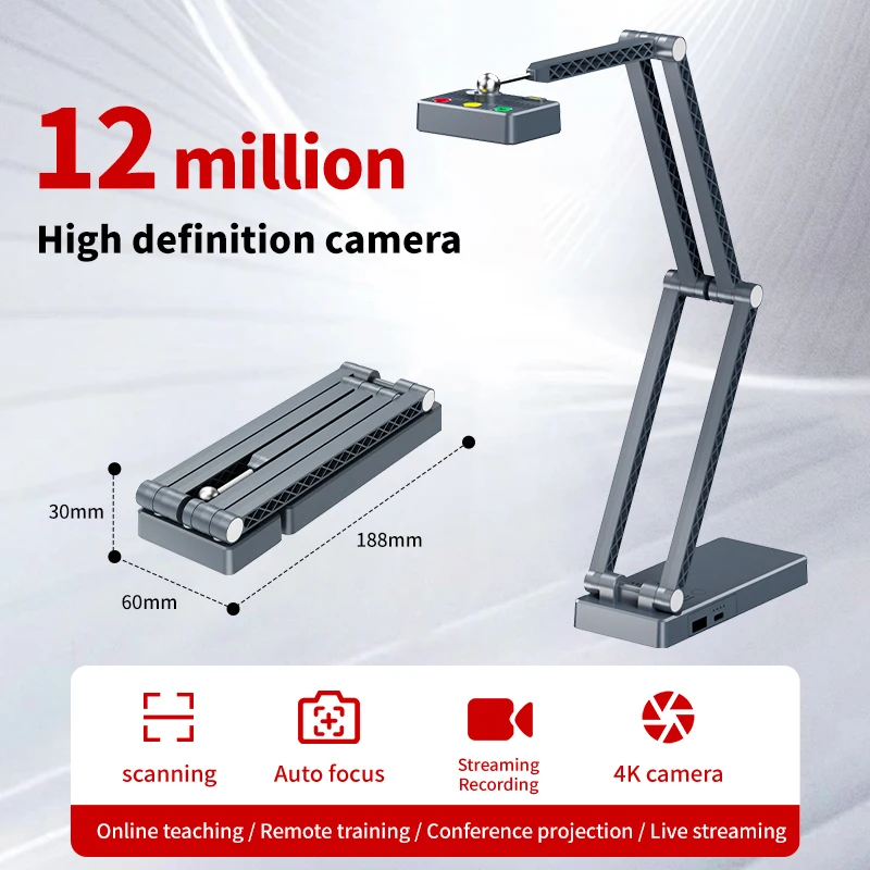 Smartinte 12MP OCR Document Camera A4 Folding Desktop Scanner with USB for Office