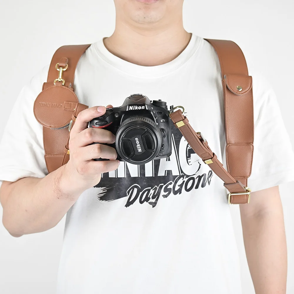 Best Quality Custom  Dual Camera Microfiber Leather Harness Strap 100% Shoulder  Camera Straps