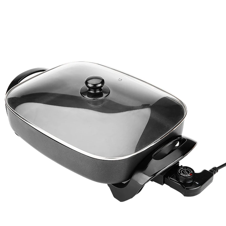 Большой размер алюминиевая электрическая сковорода с крышкой из закаленного стекла