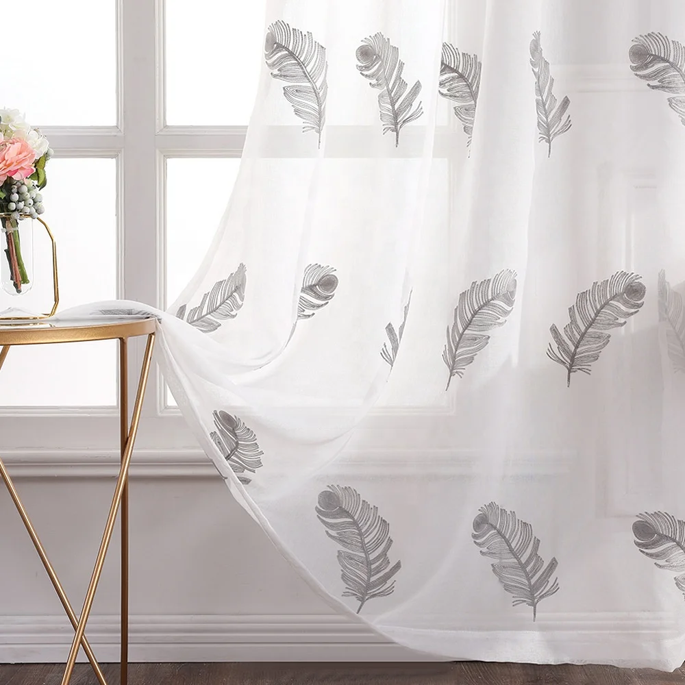 Nice Feather Embroidery Ready to Ship Curtain Child Kids Room Non-toxic and Simple Healthy Window Sheer Plumage Curtain