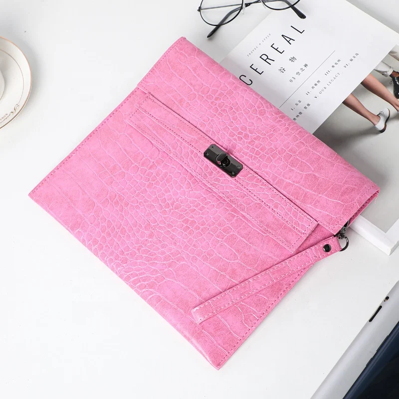 FS8394 Newest Fashion Snake Ostrich Crocodile File Folder Pouch A4 Document Bag for Ipad Phone Pen File 2 Pcs with Card Slots