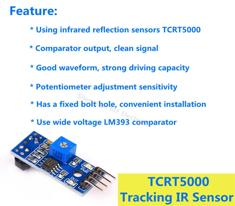 Small Tracking Obstacle Avoidance Infrared Proximity Sensor Module TCRT5000 with Wide Voltage LM393 Comparator