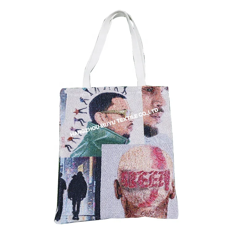 Quickly customize rappers Chris brown Logo Patterntapestry canvas bag Custom jacquard woven shopping bag
