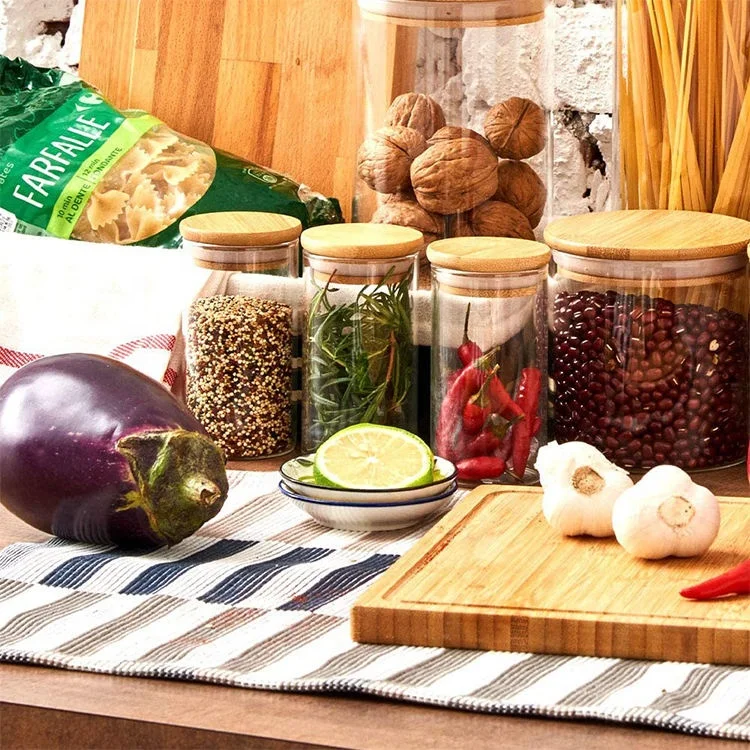 Hot Sale Mini Small Household Kitchen Refrigerator Storage Glass Spice Jars With Bamboo Lid