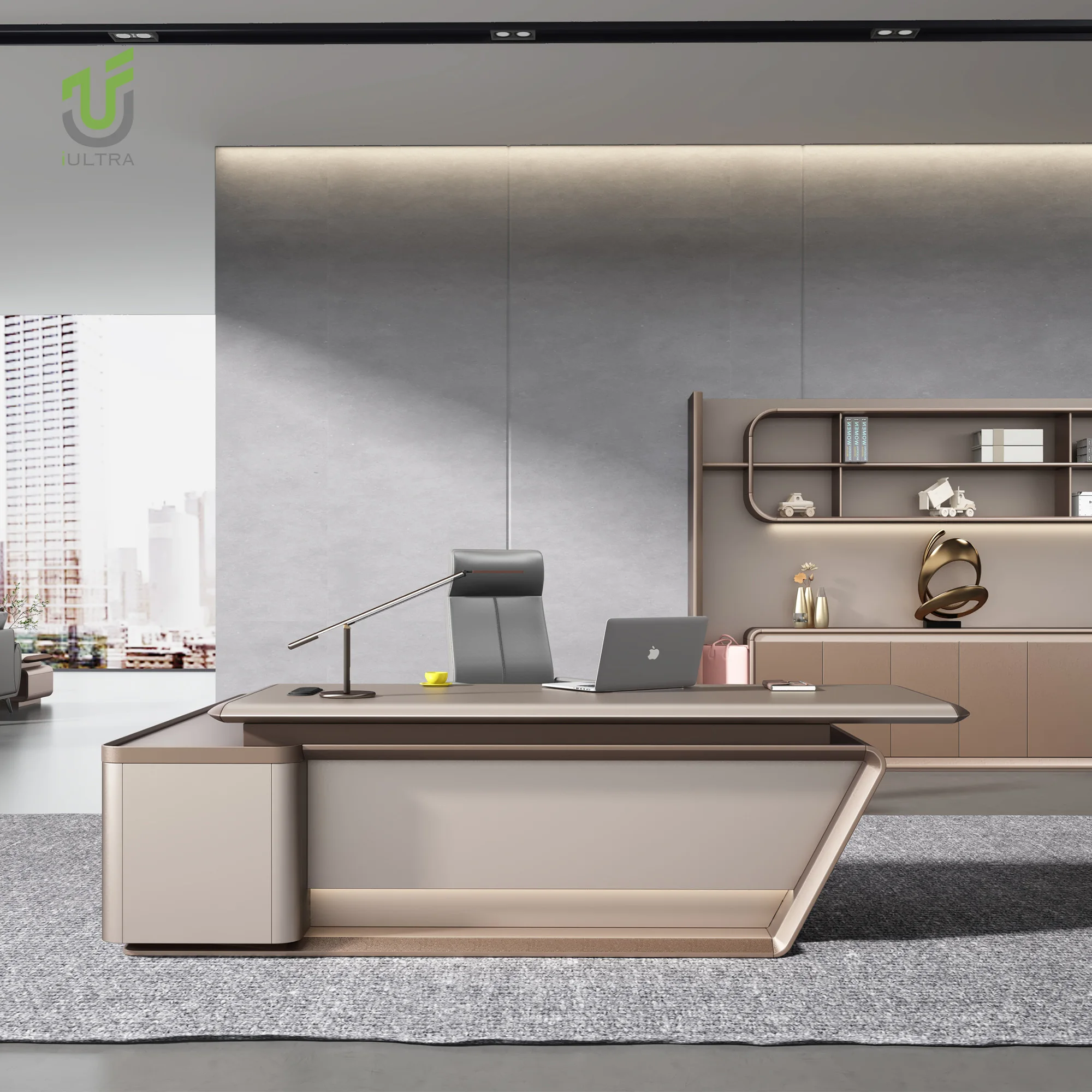 iULTRA 83D2602 commercial office furniture L shape desk luxury modern wood executive desk