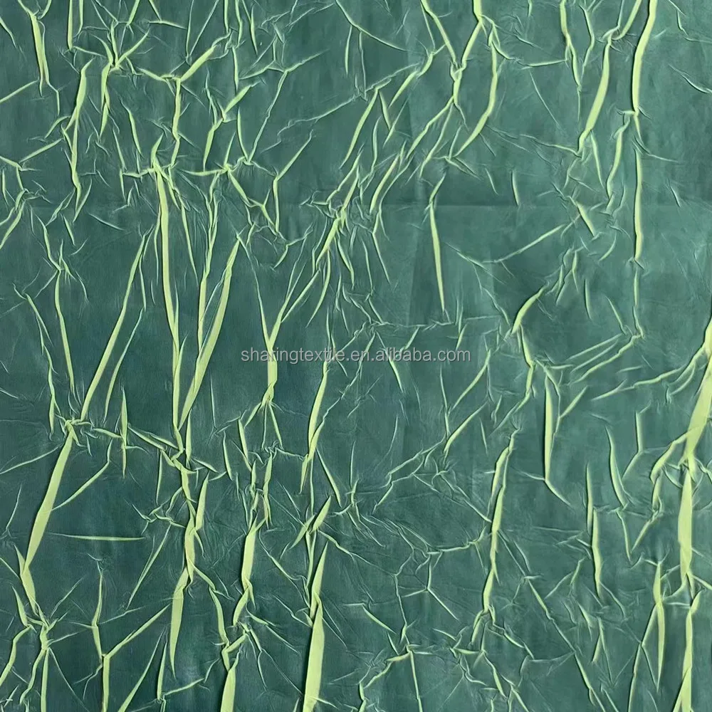 Melange Two Tone Fluorescent Printed Lightning Rumpled Wrinkled Polyester Taffeta Fabric For Windbreaker Down Jacket