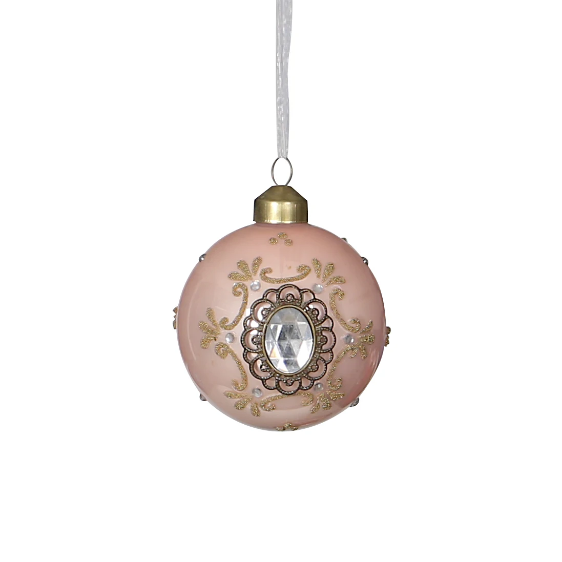 Manufacturer direct selling 8cm Popular classic pink Christmas glass ornaments Lace around decorative glass ball for christmas