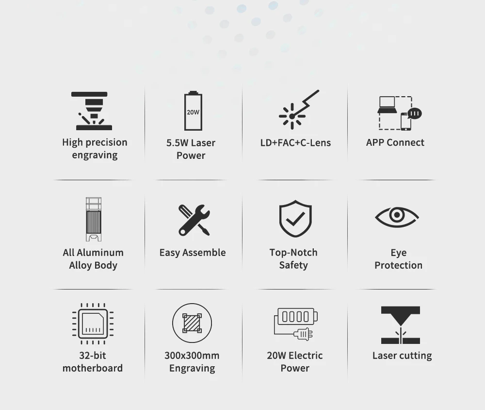 TWOTREES TTS 5.5W Portable Desktop Ld+fac+c-lens APP Connect Diode High Home Use Laser Engraving Machine for Cutting 3D Equip