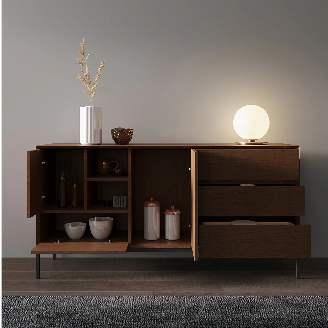 Living Room Furniture Modern Classic Furniture Restaurant Hotel Buffet Storage Cabinet Black Light Luxury Iron legs Sideboard
