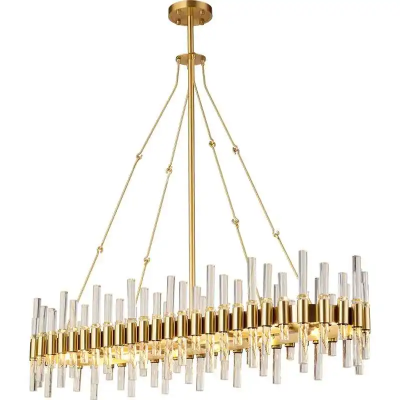 Brass Solid Chandelier Rectangle Crystal American Modern Dining Room