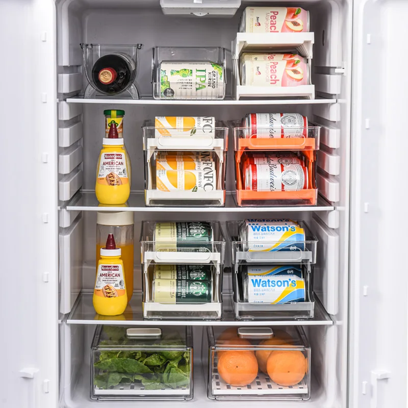 Fridge Clear Can Organizer Stackable Beer Beverage Box Rolling Plastic Soda Can Drink Holder Storage Dispenser