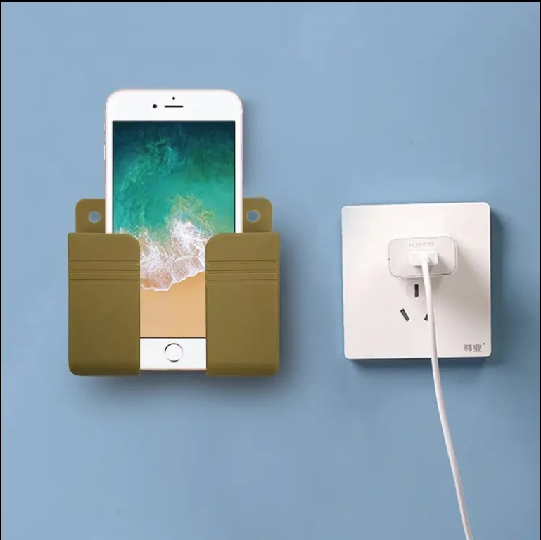 Wall Mounted Mobile Phone Holder with Self Adhesive for Bathroom Bedroom Kitchen Charger Stand Remote Control Storage Box