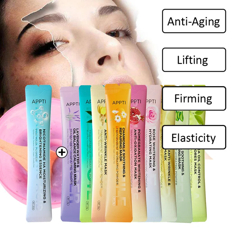 Custom Logo Hydrogel Mask Collagen Rose Hyaluronic Acid Soft Masks Powder Anti Aging Wrinkle Peel Rubber Face Serum Mask