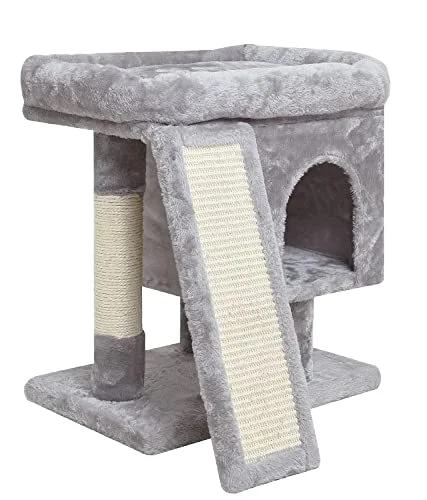 Small Cat Tree House with Sisal Board and Cat Scratcther Wood  Modern Cat Climbing Frame with Nest for Pet Paw Grinding Rest