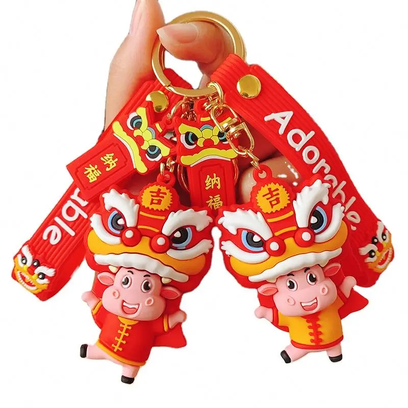 Hot Selling 3D Creative Design Silicone PVC Keychain Keyring Year Of The OX Keychain Chinese New Year Keychains Gift