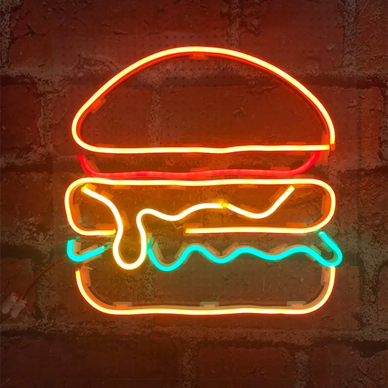 Drop Shipping Decorative Custom Made LED Flexible flex open acrylic rgb light burger neon led neon sign