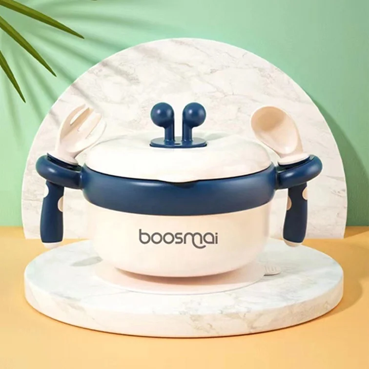 New thermal baby food bowl children baby food warmer bowl constant temperature Insulated stainless steel with fork and spoon