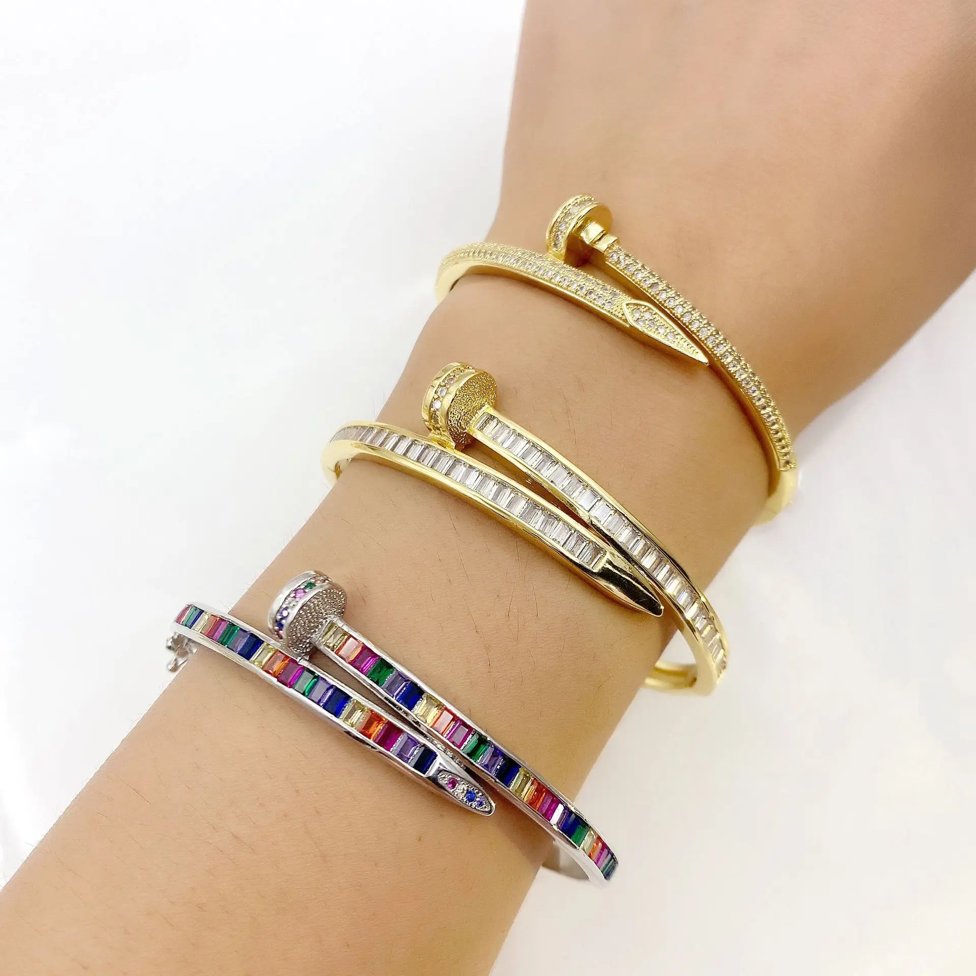 2023 Micro-Inset Zircon Nail Bracelet Female Fashion Niche Light Luxury Senior Sense Design Opening Bracelet