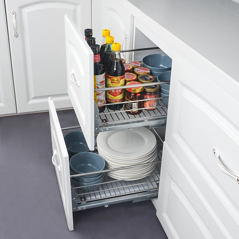 Kitchen Organizer Cabinet Pull Out Drawer Stainless Steel Storage Rack Systems Chrome Drawer Wire Basket